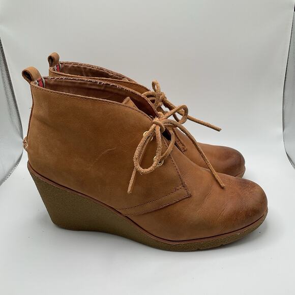 Sperry‎ Top Sider Ankle Boots Womens 7.5M Brown Leather Wedge Booties Lace Up - Picture 3 of 15
